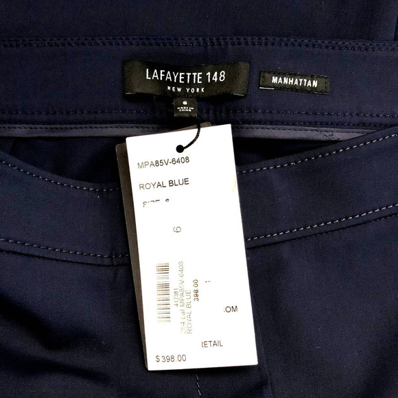 Lafayette 148 NY NWT Manhattan Slim-Fit Step Hem Blue Pants, Size 6 - Picture 10 of 12